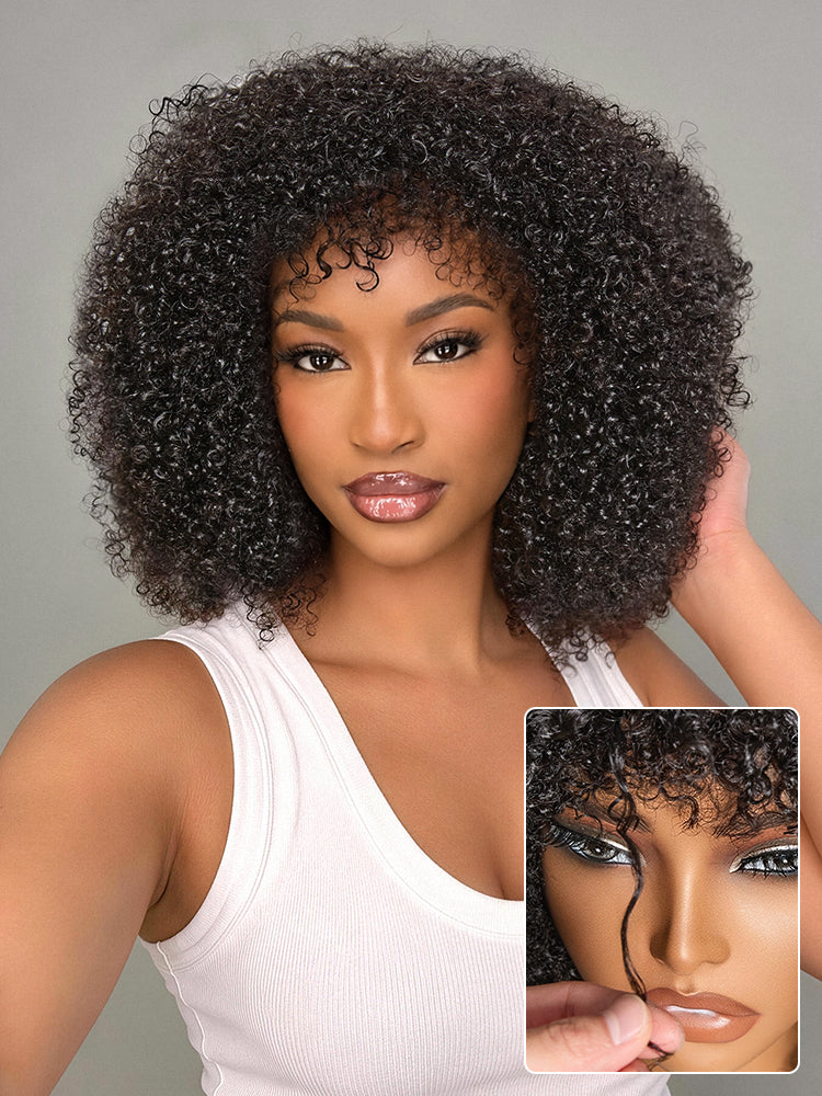 Throw On & Go 200% Density Natural Black Afro Curly No Lace Glueless Short Wig-20