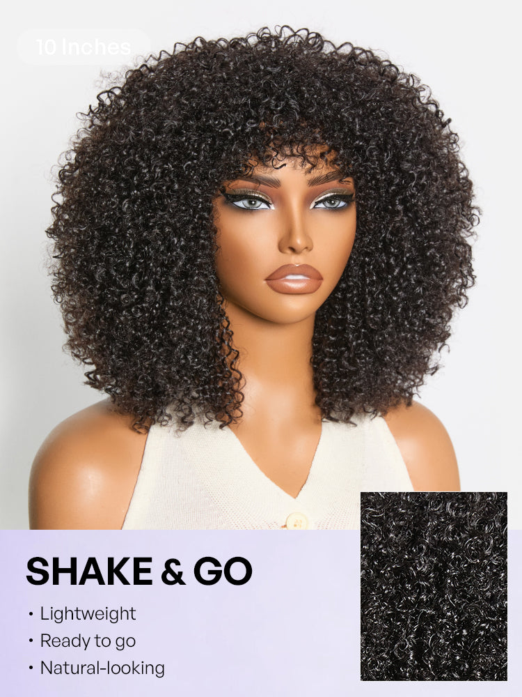 Luvme Hair Afro curly black short wig with no lace, glueless, high-density, natural black color, ready-to-wear, throw-on-and-go style