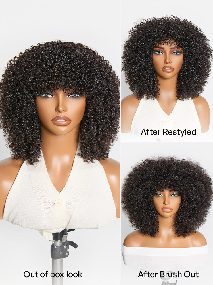 Natural black afro curly short wig from Luvme Hair, throw-on-and-go 200% density no-lace glueless style.