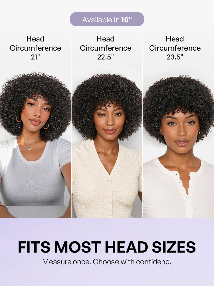 Luvme Hair black Afro curly short wig with 200% density, no lace, glueless, natural black color, ready to wear.