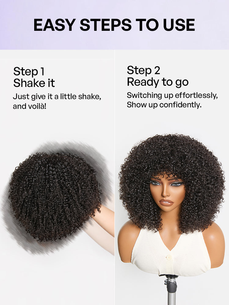 Luvme Hair Afro curly black short wig with no lace, glueless style, full density, ideal for quick, natural-looking hair.