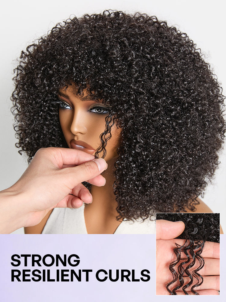 Luvme Hair black afro curly short wig, no lace, glueless design, 200% density, natural look, perfect for quick styling.