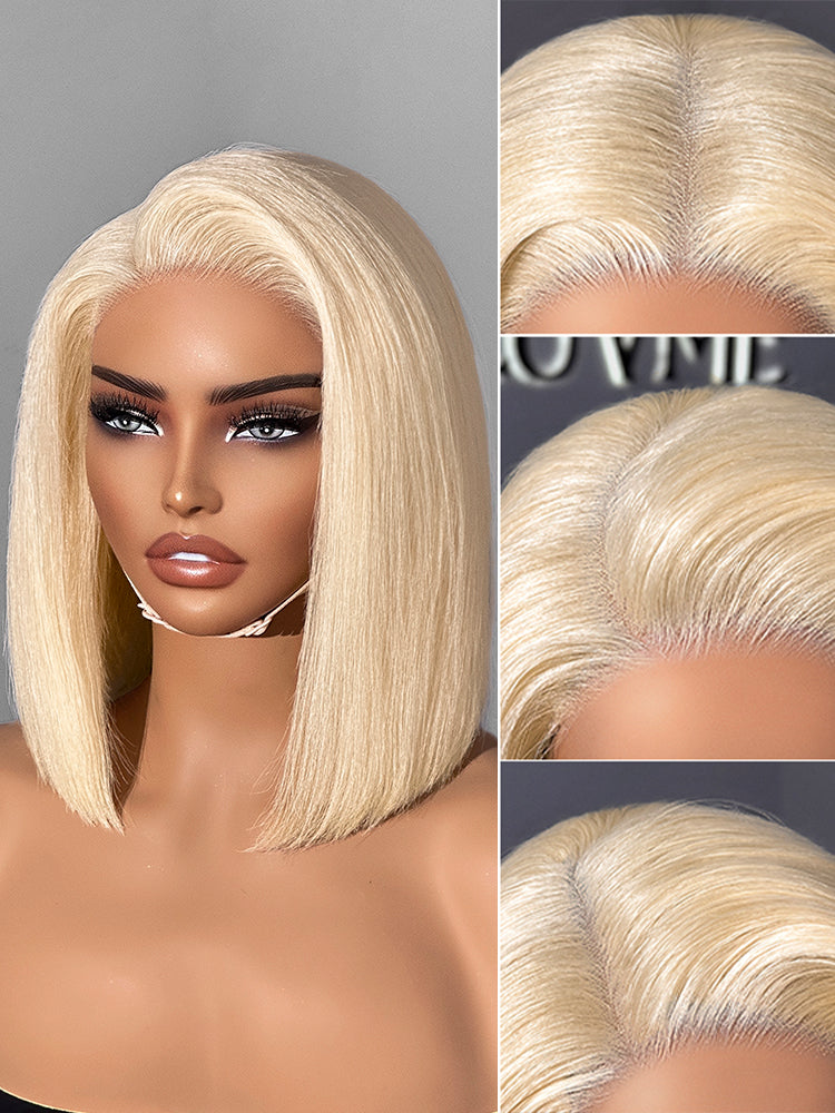 Luvme Hair PreMax Wigs blonde 613 silky straight 5x5 closure HD lace wig with pre-cut lace, glueless fit and natural hairline.