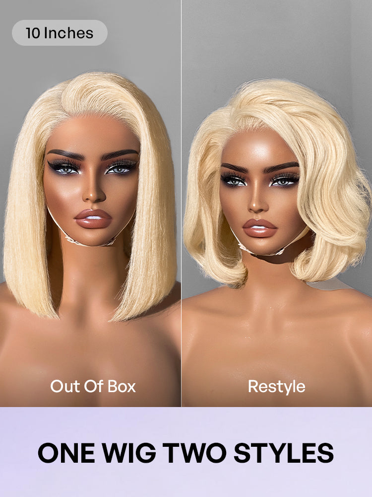 Blonde 613 silky straight 5x5 closure wig from Luvme Hair with HD lace, glueless, pre-cut lace, and natural hairline.