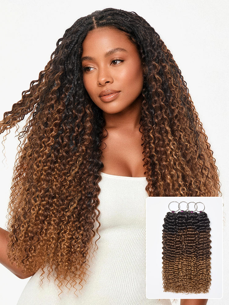 Miracle Knots Colored Crochet Hair Wet and Wavy Ombre | Mix Brown for Boho Braids | Crochet Weaves|  Fulani Braids | Twists Pre-Separated Lightweight Full & Soft Pre-Looped Human Hair Extensions Protective Style-82