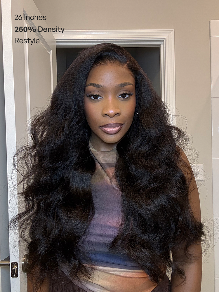 Luvme All-Day Comfort™ Wig 180% / 250% Density Kinky Body Wave / Layered Light Kinky Straight PartingMax Glueless 7x6 Closure HD Lace Wig Pre-Cut Lace-54