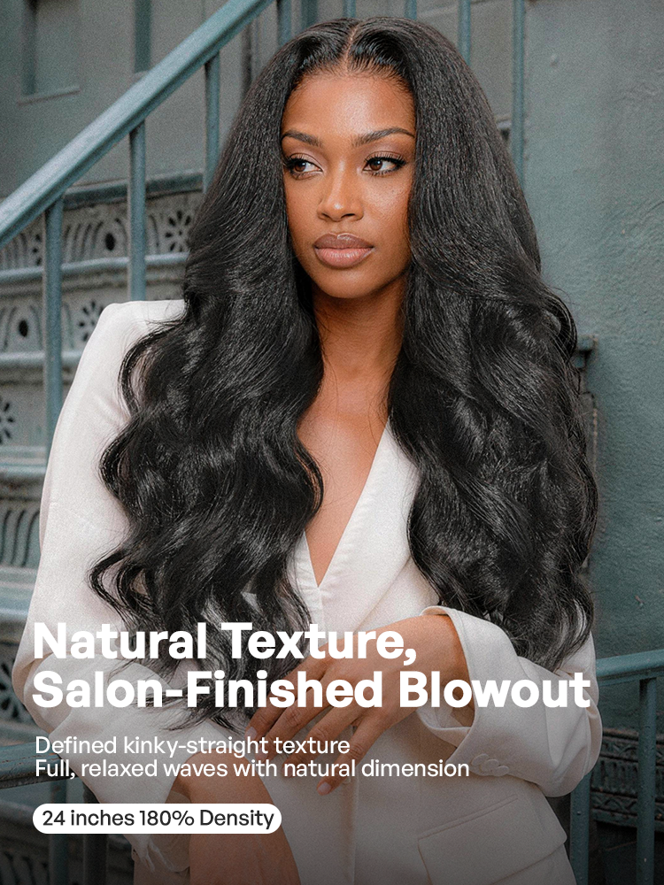 Luvme All-Day Comfort™ Wig 180% / 250% Density Kinky Body Wave / Layered Light Kinky Straight PartingMax Glueless 7x6 Closure HD Lace Wig Pre-Cut Lace-53