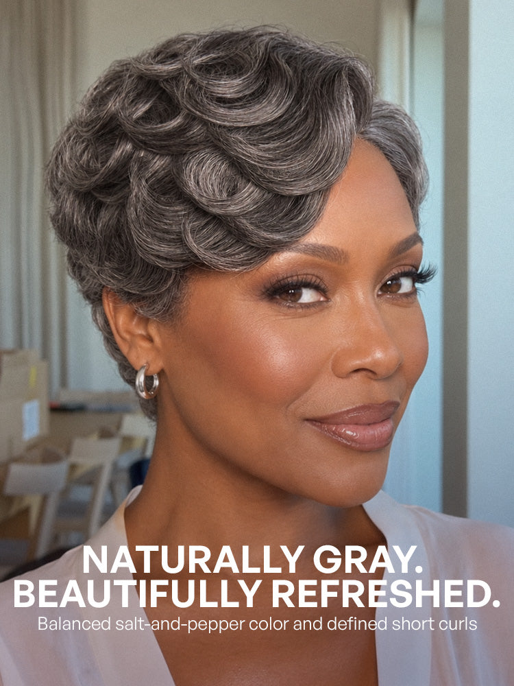 Salt and Pepper Gray Egg Curl Glueless Minimalist HD Lace Pixie Wig Pre-cut Lace-02