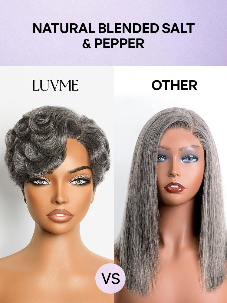 Salt and Pepper Gray Egg Curl Glueless Minimalist HD Lace Pixie Wig Pre-cut Lace-04