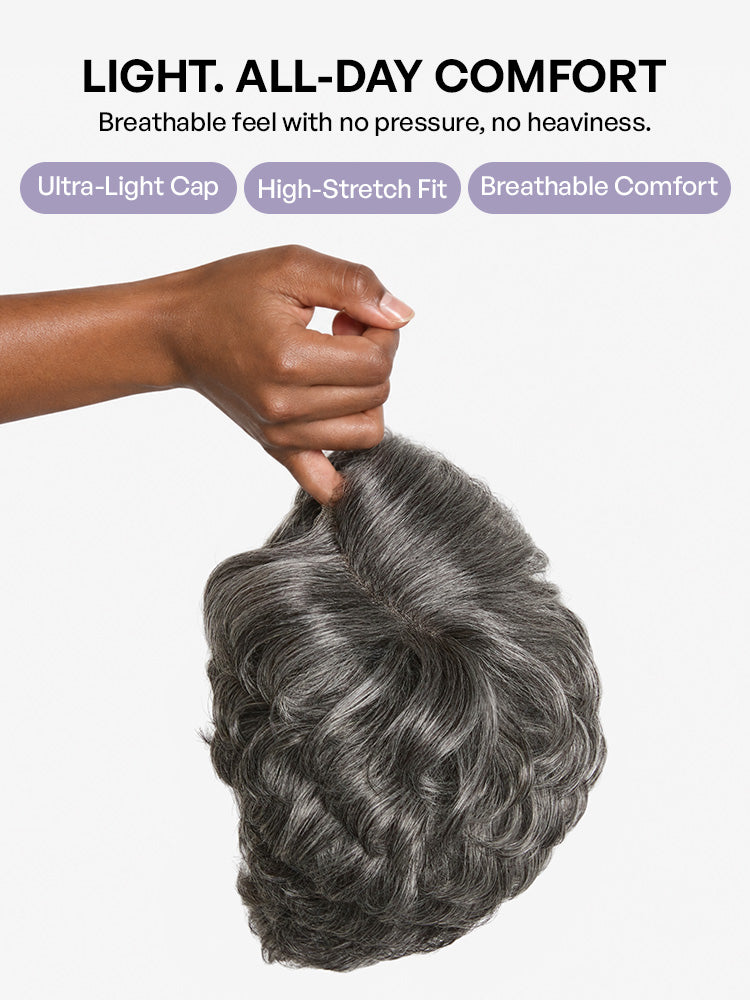 Salt and Pepper Gray Egg Curl Glueless Minimalist HD Lace Pixie Wig Pre-cut Lace-05