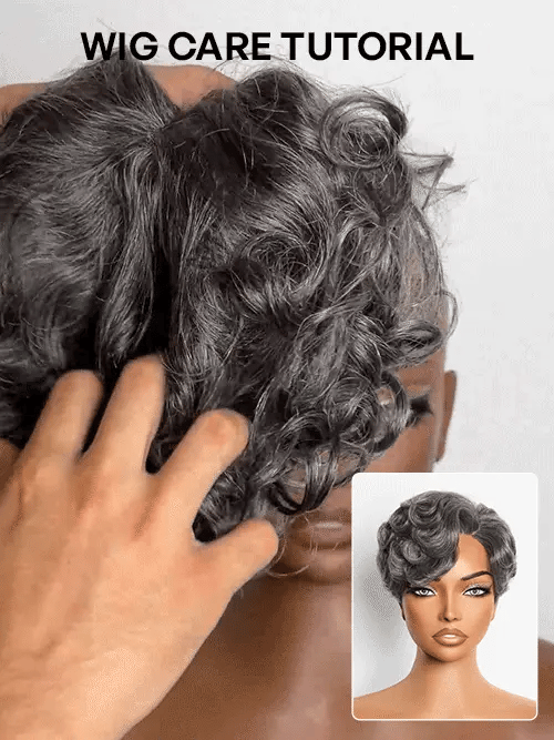 Salt and Pepper Gray Egg Curl Glueless Minimalist HD Lace Pixie Wig Pre-cut Lace-03