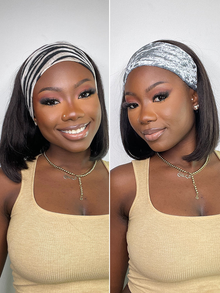 Luvme throw-on headband wig with 100% human hair featuring trendy headbands and easy-to-wear style.