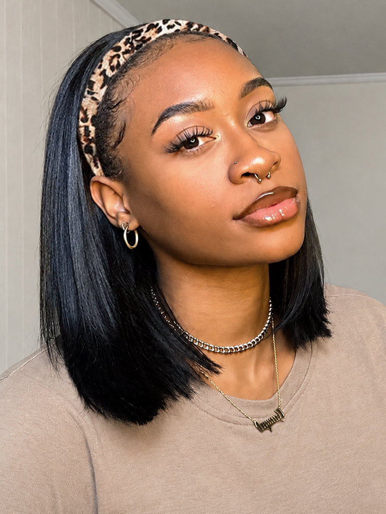 Throw On & Go | Affordable Headband Bob Wig 100% Human Hair (Get 2 Free Trendy Headbands)-11