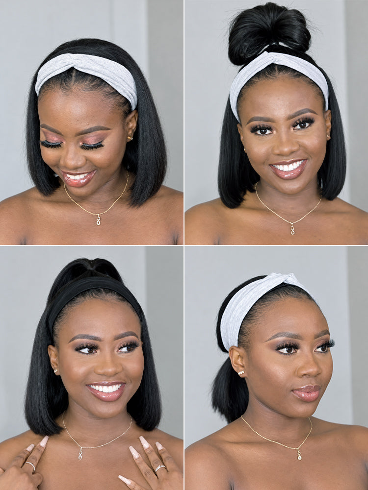 Luvme throw-on headband wig with 100% human hair, stylish and easy to wear, featuring a trendy headband for a versatile look.