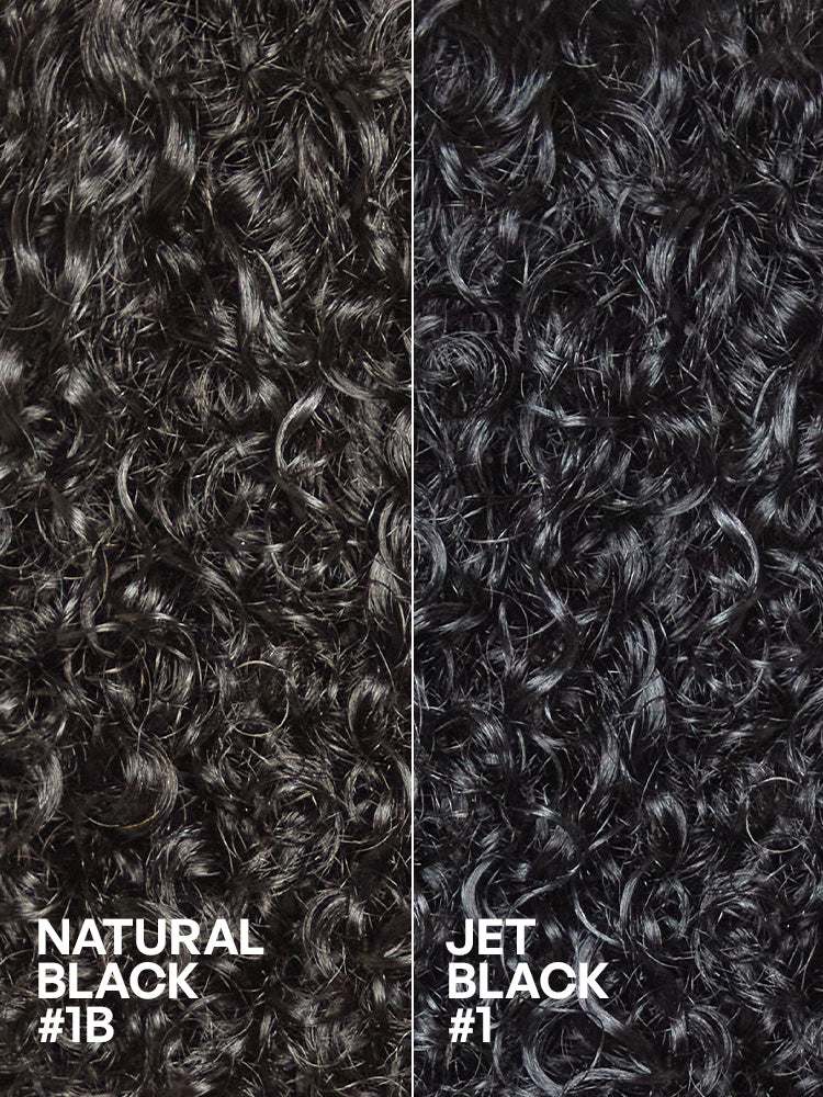 Luvme Hair ultra natural short curly wig with slicked-back style, glueless ear-to-ear wide T lace front for a seamless look