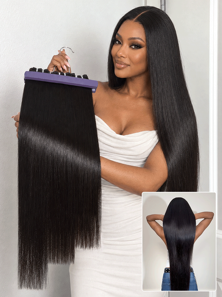 Luvme Hair Originalive™ Bundles featuring natural shiny, soft, long-lasting straight human hair weft in a US-only product image
