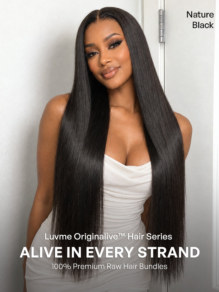 Luvme Hair Originalive™ bundles featuring natural shiny, soft, straight human hair wefts for long-lasting, premium quality.