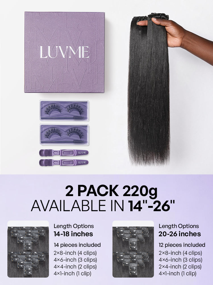 Luvme Hair Yaki Straight Zero Trace Airysoft clip-in hair extensions, seamless blend, soft texture, 110g upgraded invisible extensions