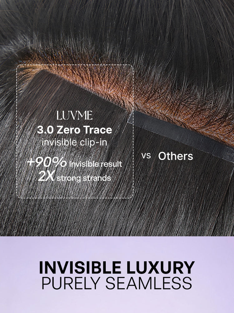 Luvme Hair Yaki Straight Zero Trace Airysoft clip-in hair extensions, seamless blend, soft, 110g, lightweight and natural-looking