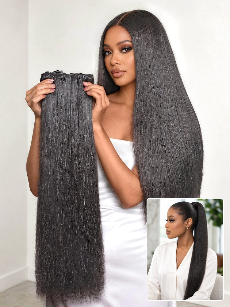 Luvme Hair Yaki Straight Zero Trace clip-in hair extensions, seamless blend, soft, lightweight, 110g, airysoft invisible clip-ins