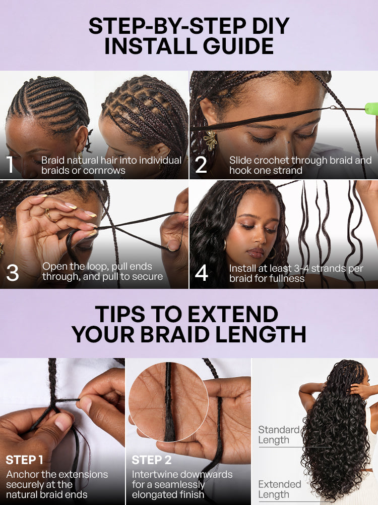 Luvme Hair Miracle Knots Crochet Hair in body wave style, lightweight pre-looped human hair extensions for boho braids and protective styles