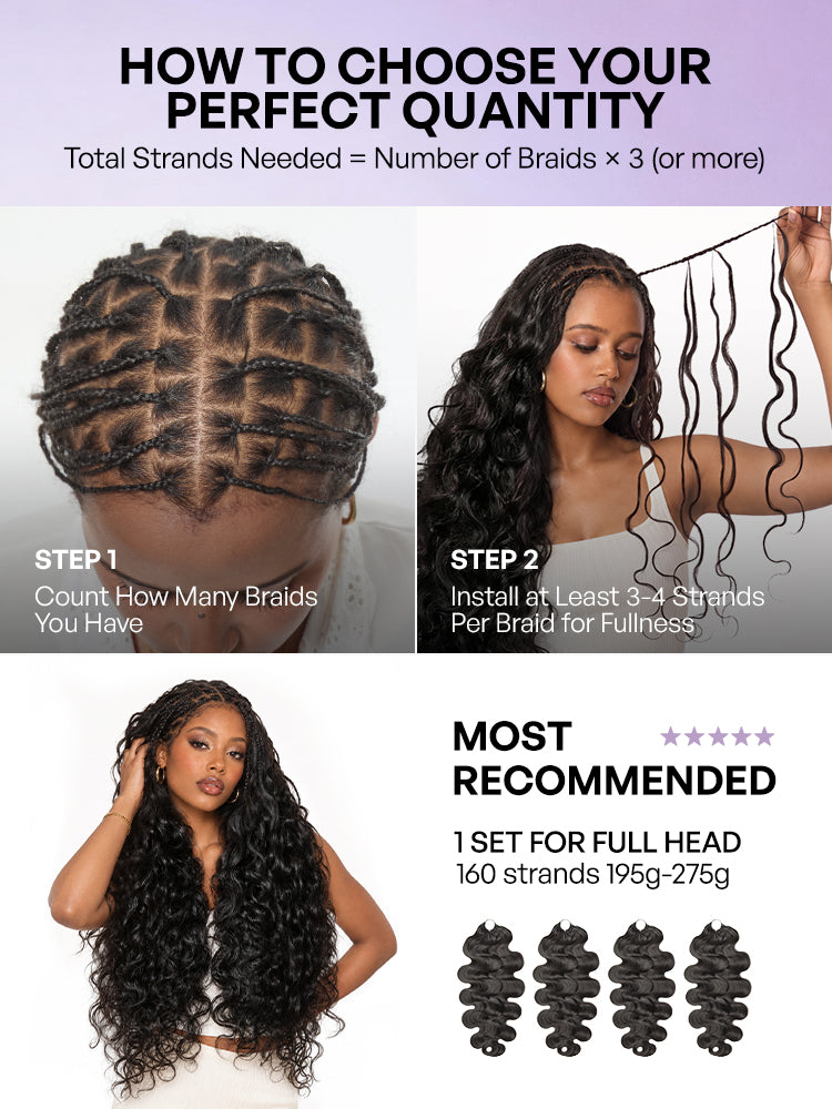 Luvme Hair Miracle Knots crochet hair with body wave texture, lightweight pre-looped human hair extensions for boho braids and protective styles.