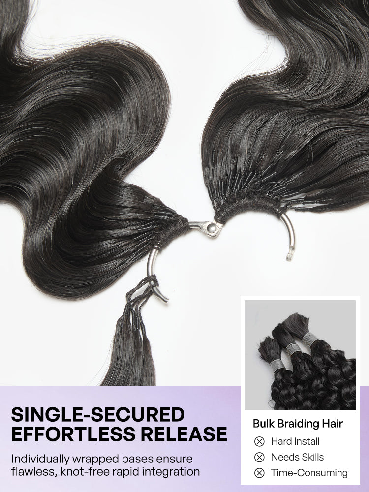 Luvme Hair Miracle Knots crochet hair in body wave style, pre-looped lightweight human hair extensions for boho braids and protective styles.