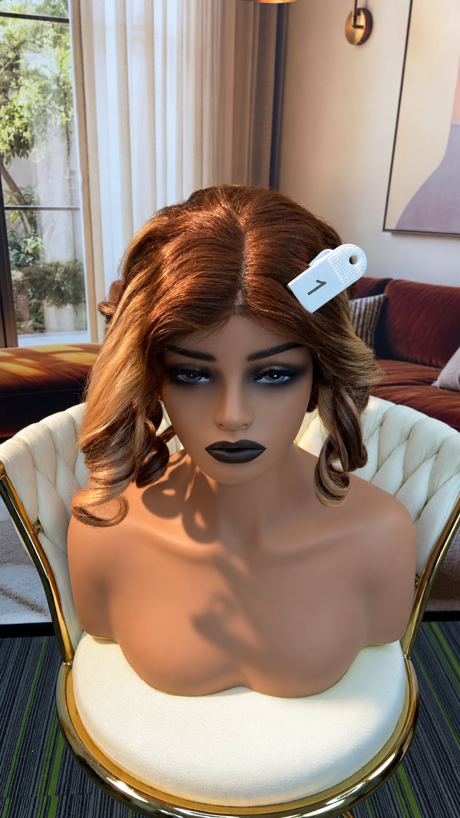 Luvme Hair live outlet wig displayed, showcasing a stylish synthetic or human hair wig style with natural color and texture.