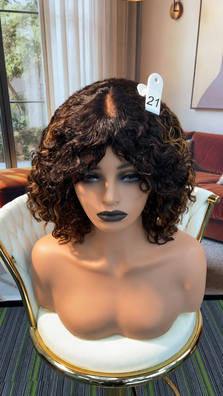 Luvme Hair live outlet wig in various styles, showcasing different hair textures and lengths on a mannequin head.