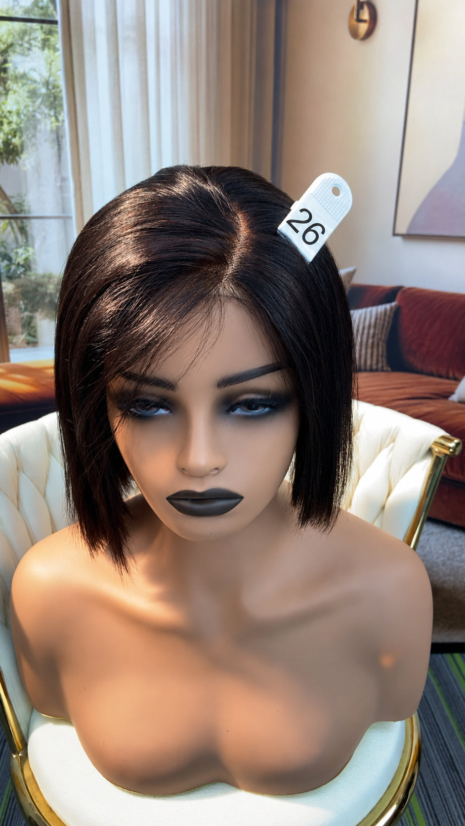 Luvme Hair live outlet wig in natural black, showcasing layered straight style with soft waves and realistic hair texture.