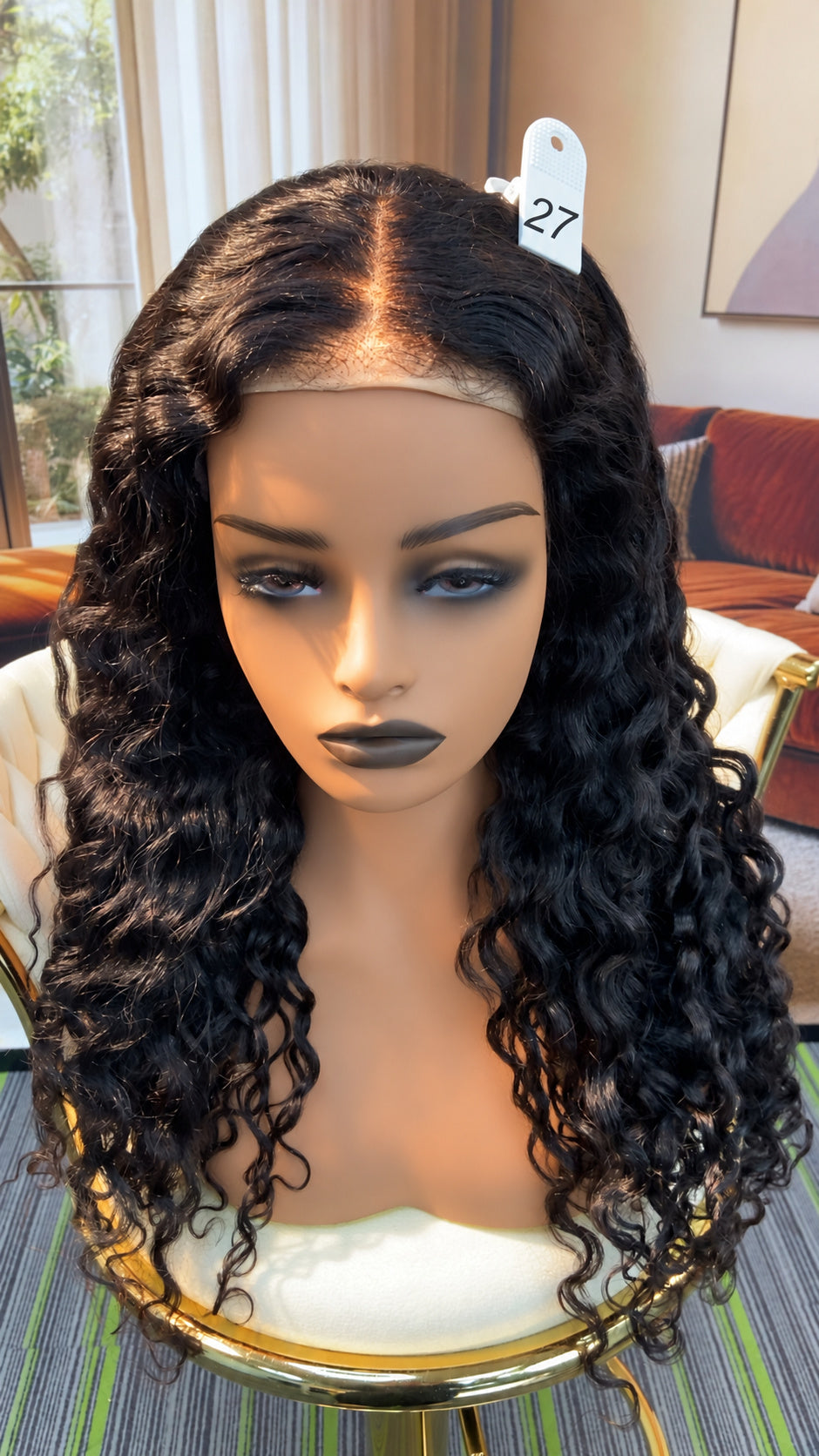 Luvme Hair live outlet wig with 50% off, featuring a natural-looking style, displayed on a mannequin head.