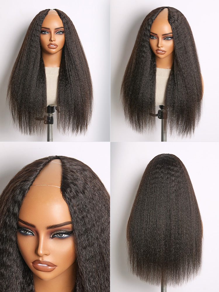Luvme Hair True Scalp Kinky Straight V Part Glueless Human Hair Wig with Flexi-Fit Drawstring for natural look