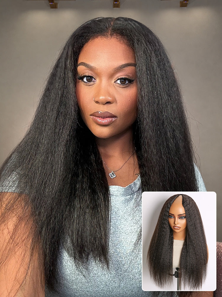Luvme Hair True Scalp Kinky Straight V Part glueless human hair wig with flexi-fit drawstring for natural look and comfortable wear