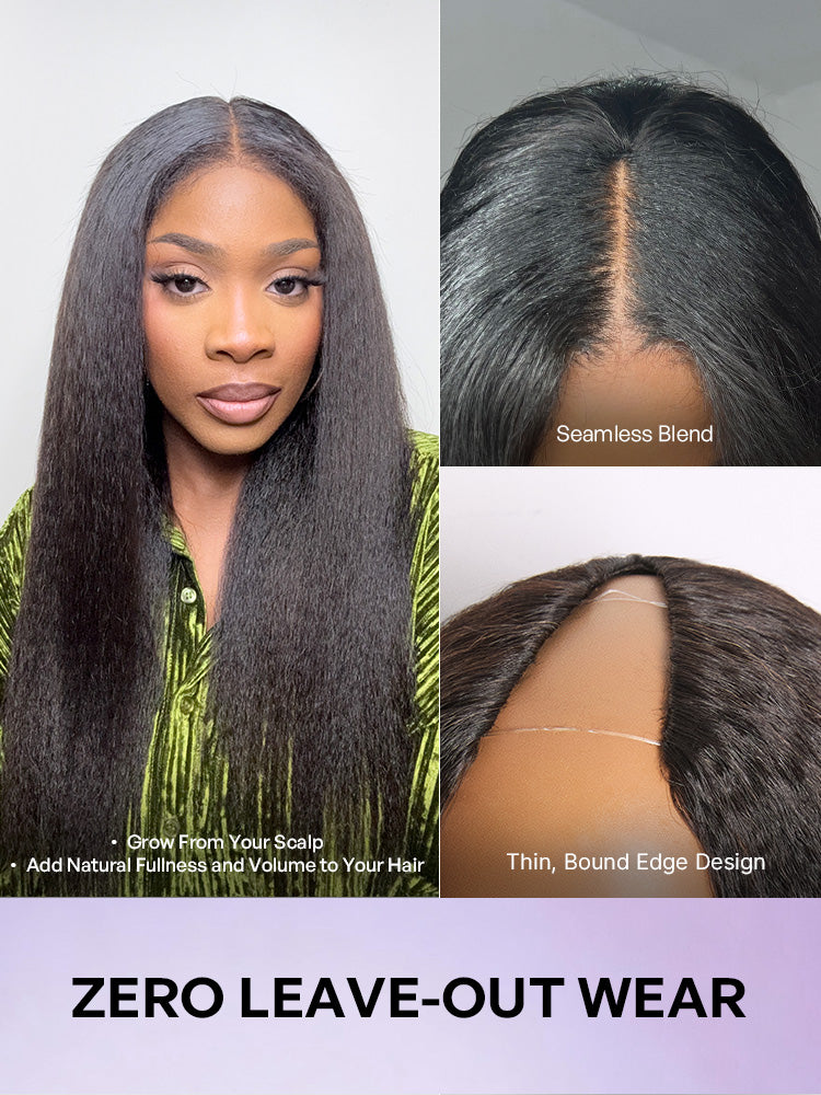 Luvme Hair True Scalp Kinky Straight V Part glueless human hair wig with flexi-fit drawstring for a natural look