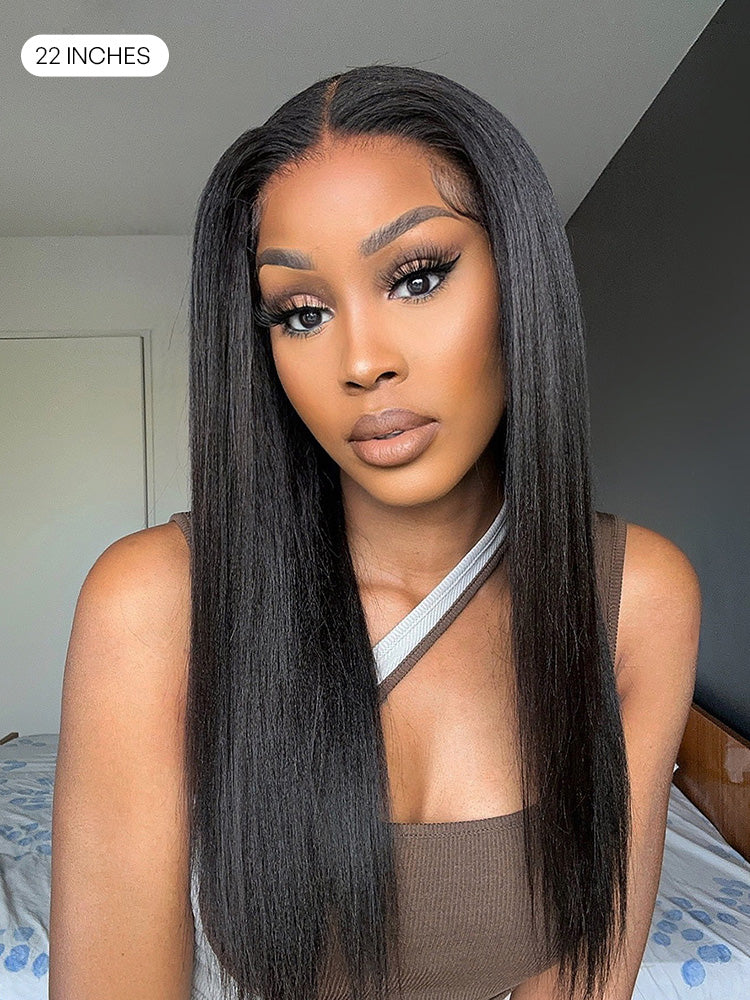 Luvme Hair True Scalp Yaki Straight Kinky Straight V Part Glueless Human Hair Wig with Flexi-Fit Drawstring system