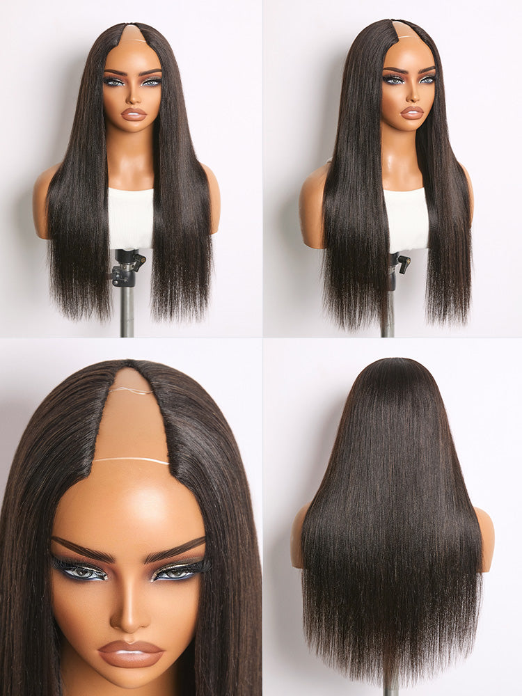 Luvme Hair True Scalp Yaki Straight Kinky Straight V Part Glueless Human Hair Wig with Flexi-Fit Drawstring attachment