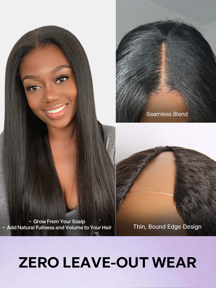 Luvme Hair True Scalp Yaki Straight Kinky Straight V Part glueless human hair wig with flexi-fit drawstring, natural scalp appearance