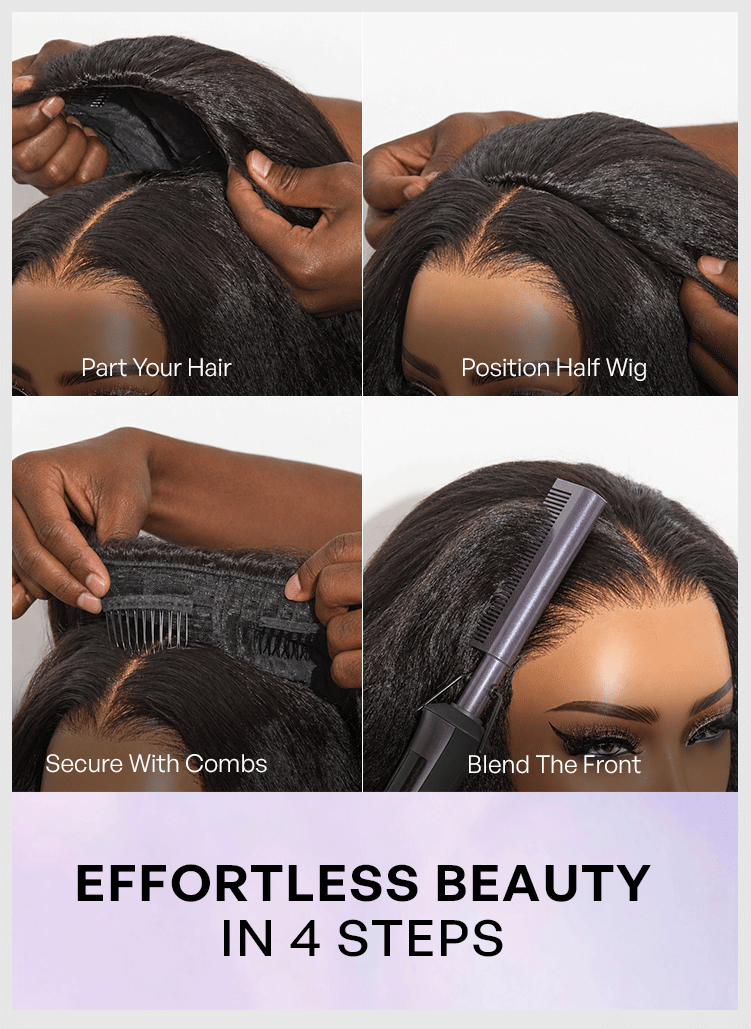 Fluffy & Full 200% Density Kinky Body Wave Flexi-Fit Drawstring Glueless Half Wig-14