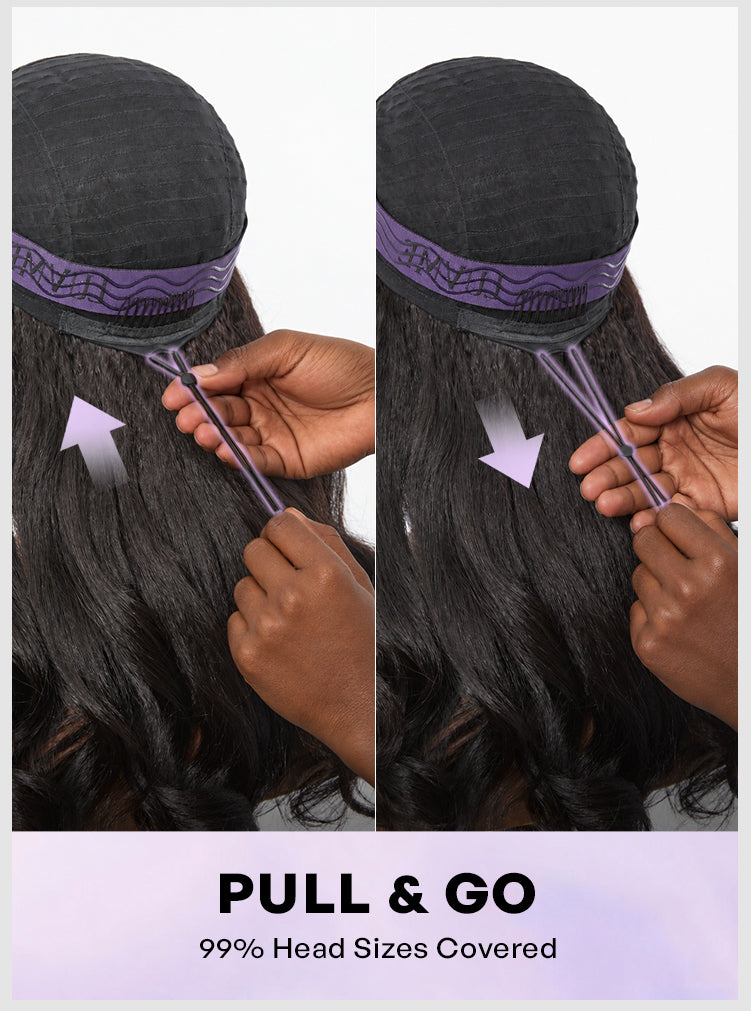 Fluffy & Full 200% Density Kinky Body Wave Flexi-Fit Drawstring Glueless Half Wig-15