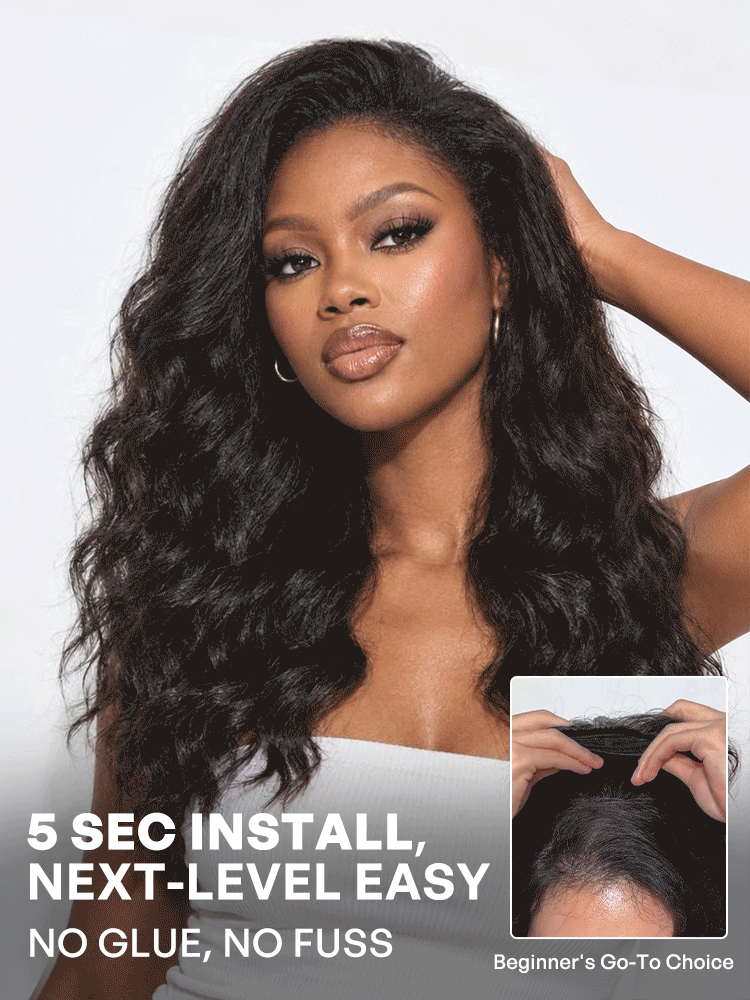 Luvme Hair fluffy 200% density kinky body wave flexi-fit glueless half wig with drawstring for natural volume and style.