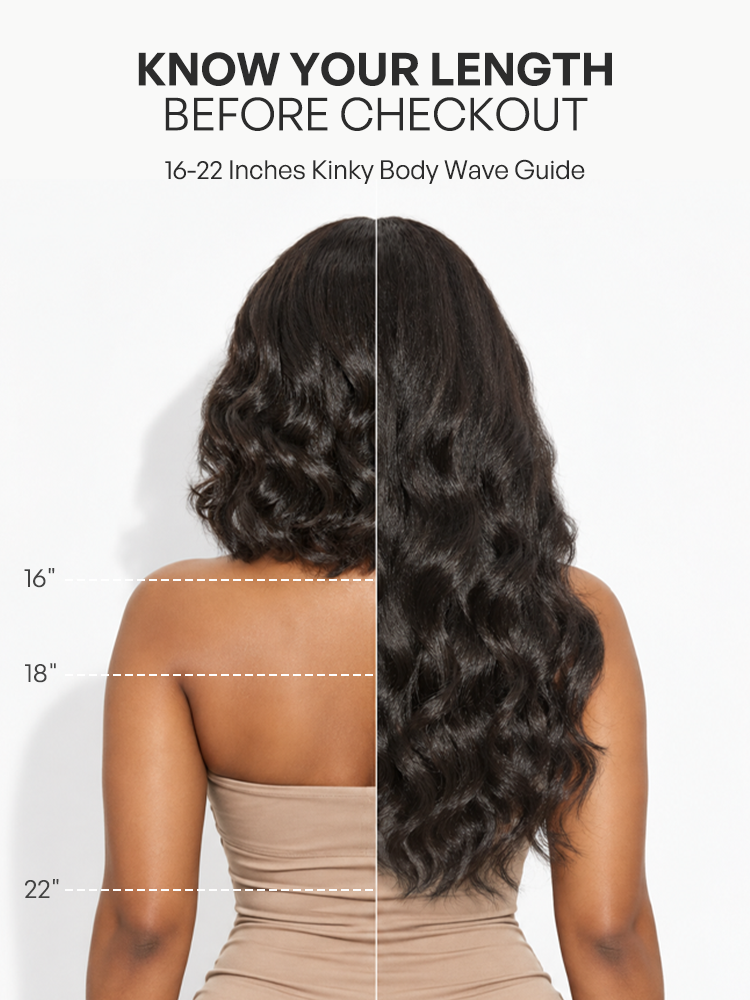 Luvme Hair kinky body wave half wig with 200% density, fluffy and full, featuring a flexi-fit drawstring and glueless design.