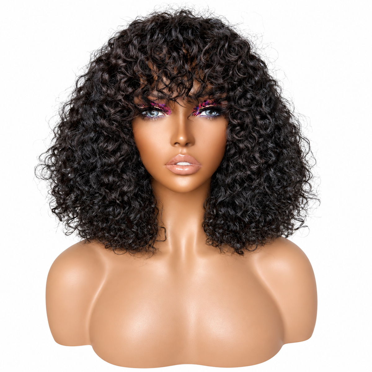 Luvme water wave lace glueless short curly wig with bangs, minimalist beginner-friendly design