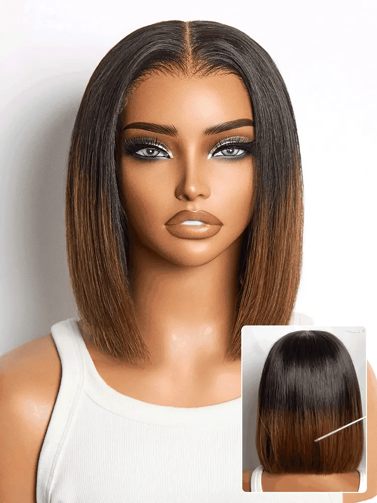 Luvme All-Day Comfort™ Wig Ombre Brown Silky Blunt Cut Bob Glueless 7x6 Closure HD Lace Wig Pre-Cut Lace-22