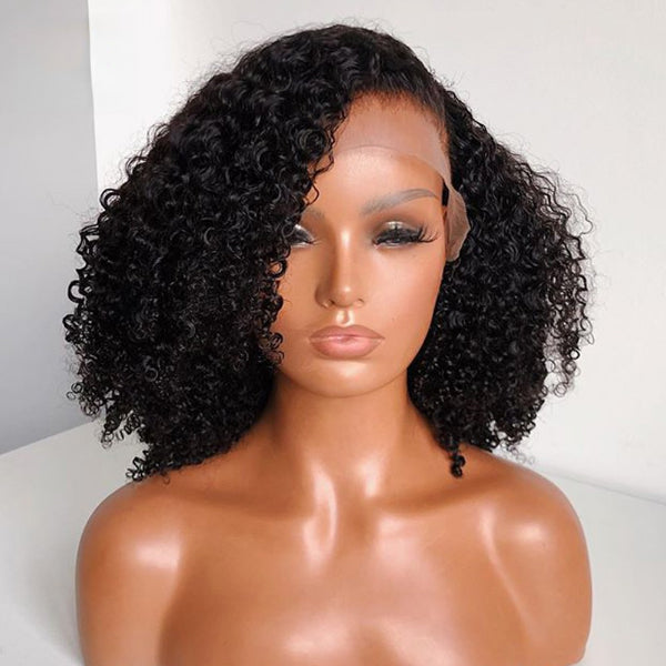 Luvme Afro curly 13x4 lace frontal wig with invisible HD lace, glueless design, showcasing natural curls and realistic hairline.