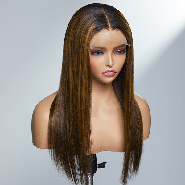 Limited Design | Brown Blonde Mix Silky Straight 5x5 Closure Lace Glueless Long Wig 100% Human Hair-06