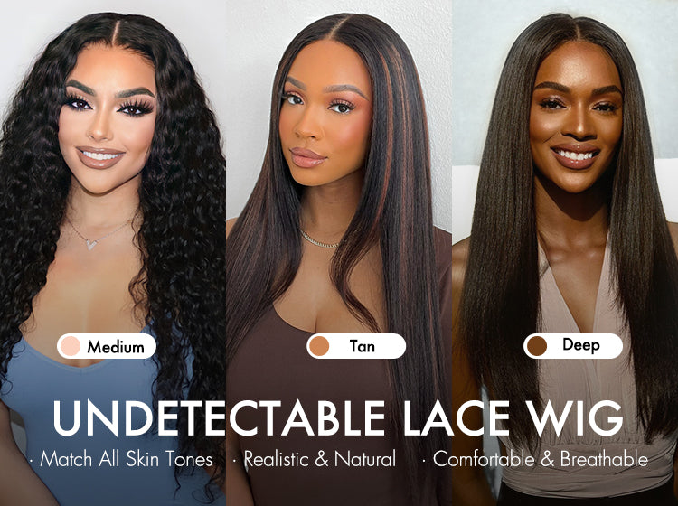 Three African-American women wearing Luvme Hair HD lace wigs - M