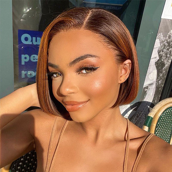 Ombre Mandarin Brown T Part Lace Bob Wig-02