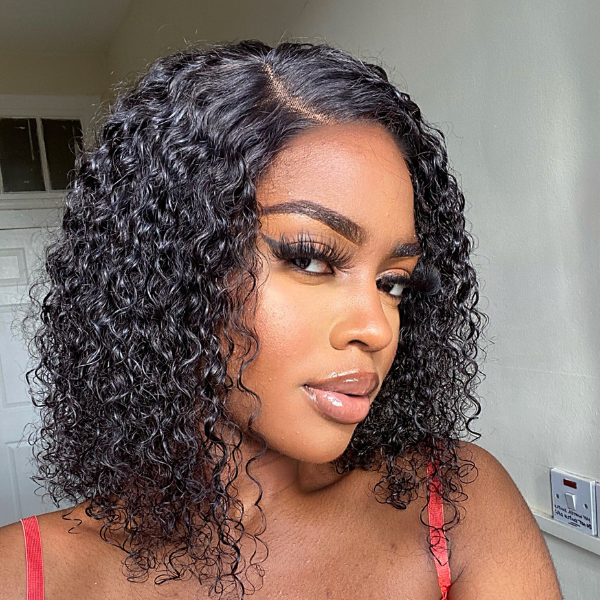 Black Deep Wave 4x4 Lace Glueless Side Part Short Human Hair Wig - US Only-02