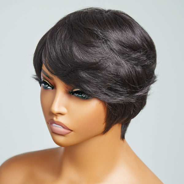 Clean & Neat Mature Boss Style Glueless Short Wig with Bangs 100% Human Hair - US Only-02