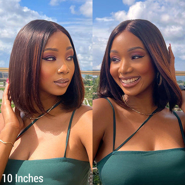 Limited Stocks | Glueless Chestnut Brown Highlights Straight 4x4 Closure Bob Wig - US Only-02